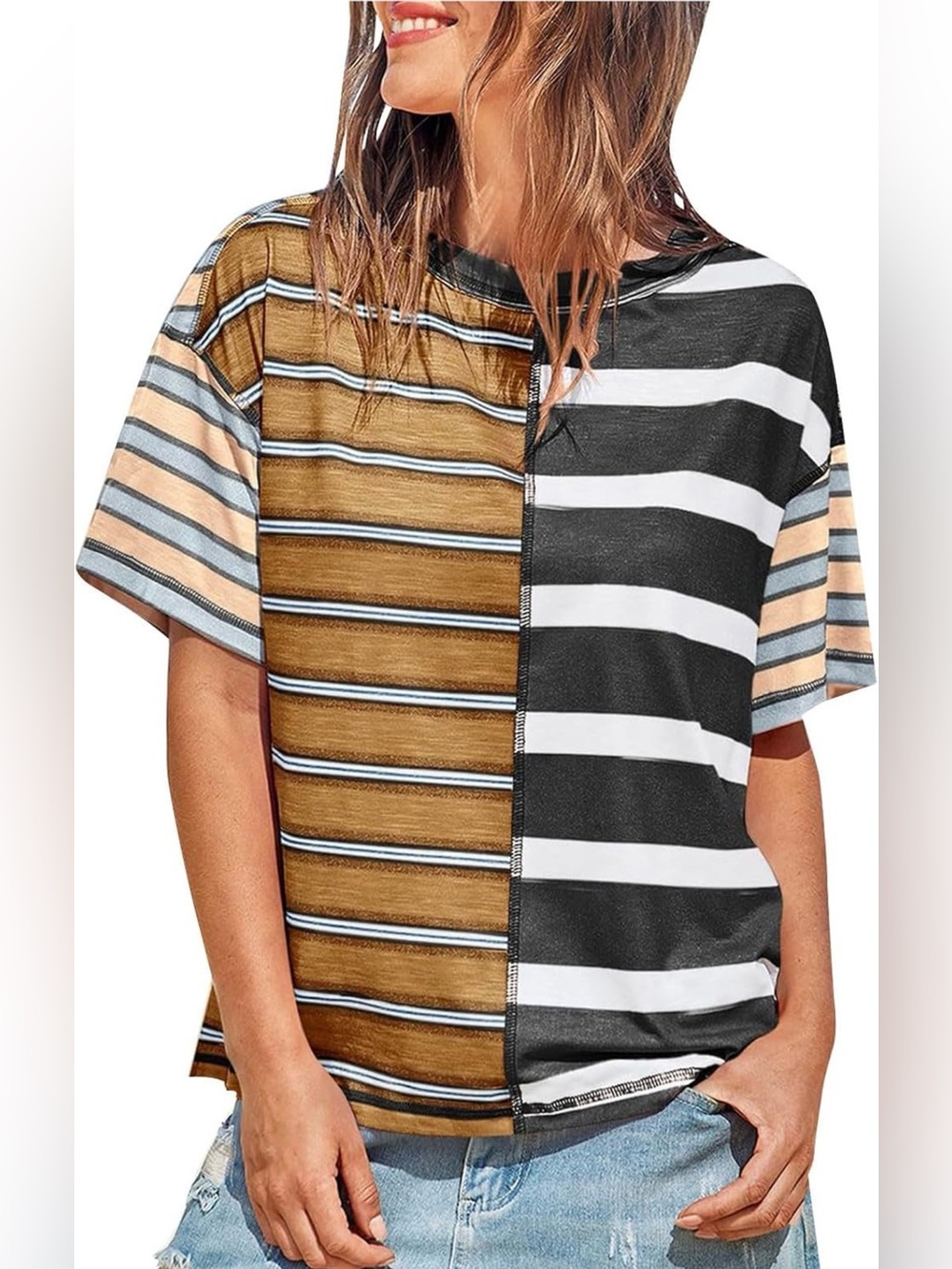 Women's Summer Loose  T Shirt Large Size Striped Shirts size Small